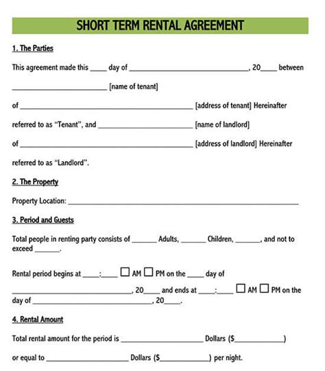 Short-Term Lease Agreement Templates