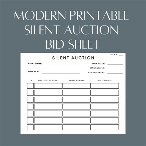 Silent Auction Bid Sheets