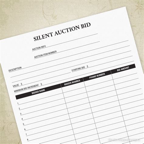 Silent Auction Sheets Example