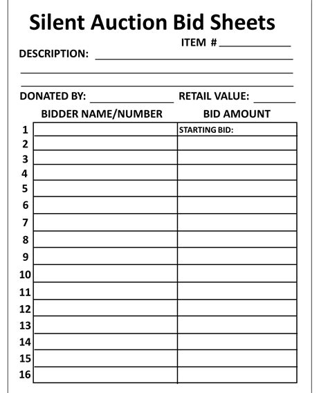 Silent Auction Sheets Examples