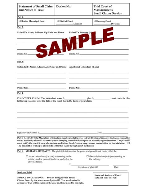 small claims court case template