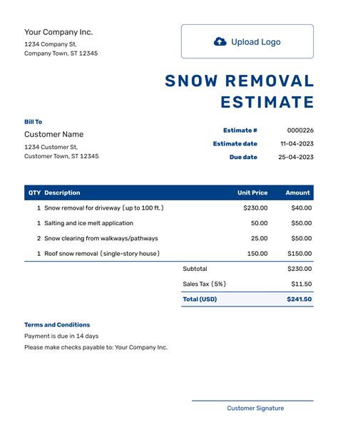 Snow Removal Estimate Example