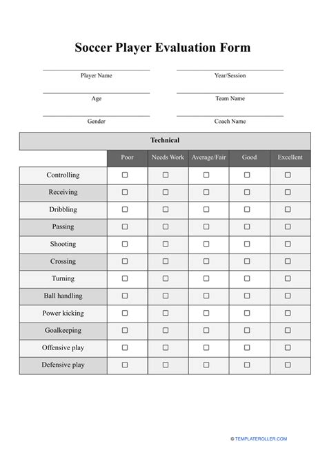 Soccer player evaluation templates