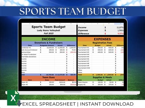 Soccer team budget templates