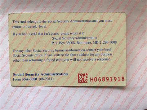 Social Security Card Back Template Authentication