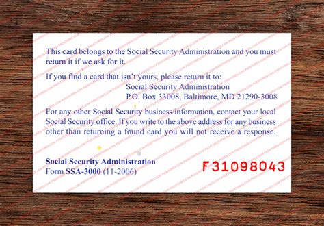 Social Security Card Back Template Design Elements