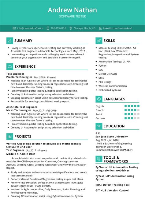 Software Tester Resume Template Word