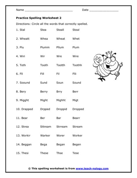 Spelling Worksheets for Elementary