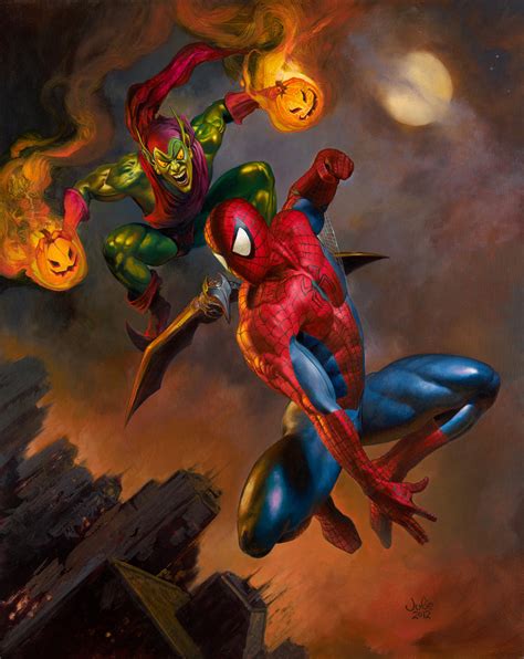 Spiderman battling the Green Goblin