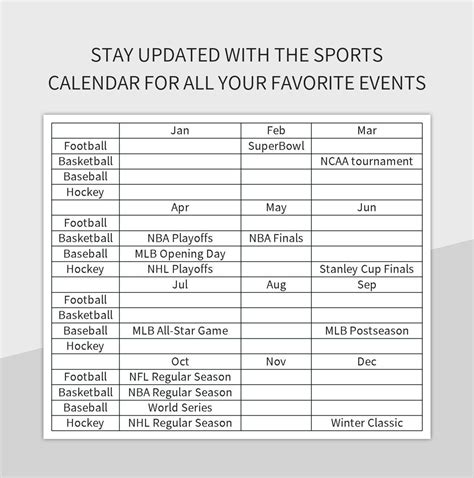 Sports calendar template