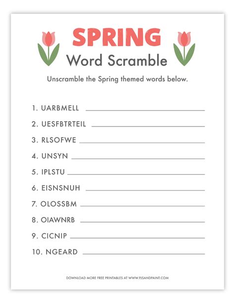 Spring Word Scramble Activities