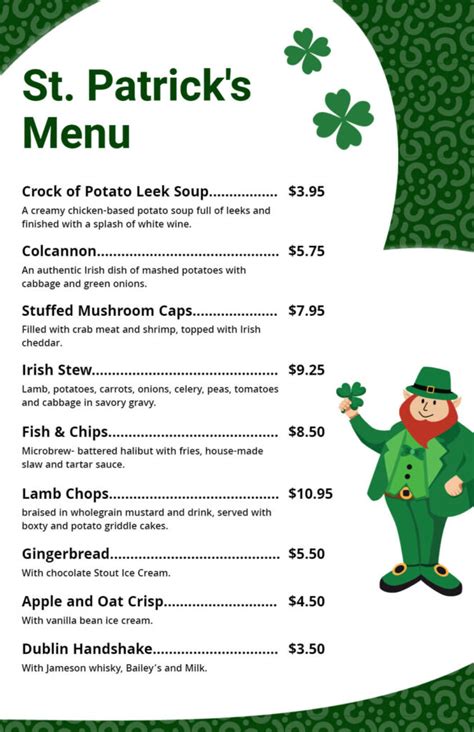 St. Patrick's Day Menu Template