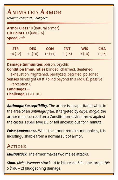 Stat block examples