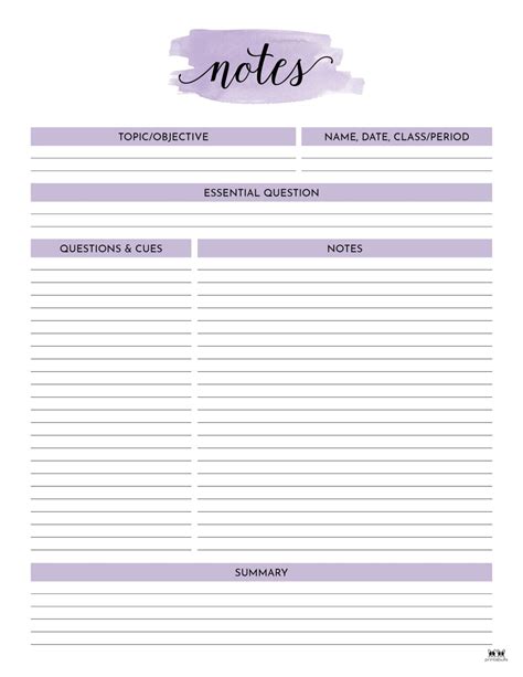 Study Notes Template for Students