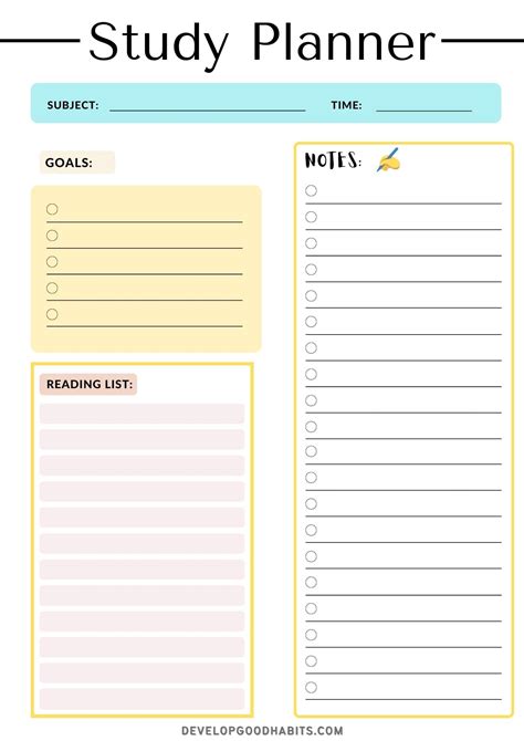 Study schedule checklist