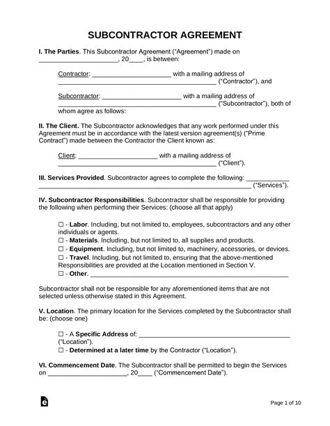 Description of Subcontractor Agreement Templates