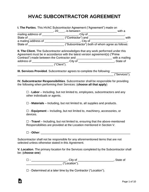 Subcontractor HVAC Contract Template