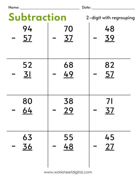 Subtraction with regrouping example