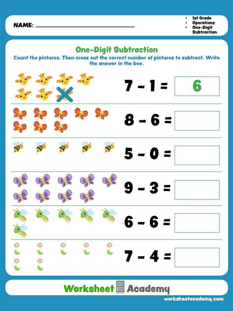 Subtraction worksheets for 1st grade