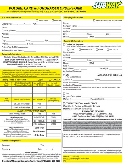 Subway order form 10