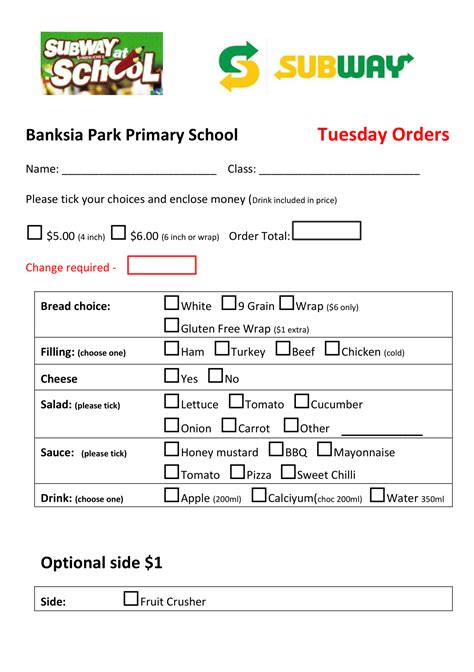 Subway order form 6