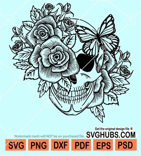 Sugar Skull with Flowers Template