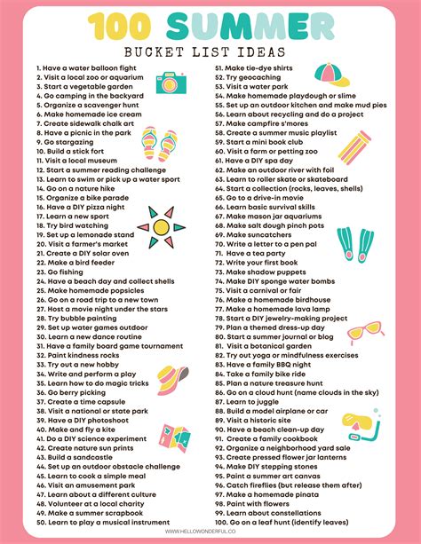 Summer Bucket List Template