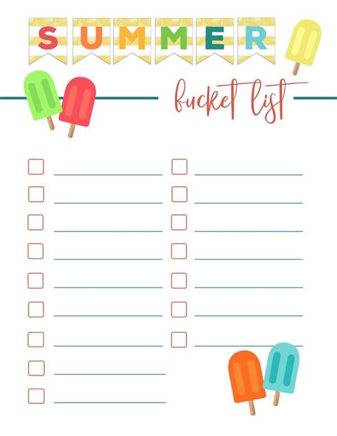 Summer Bucket List Template Example