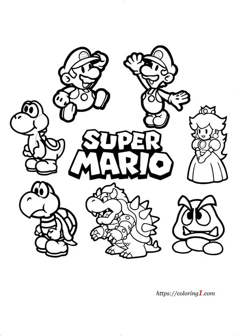 Super Mario characters coloring pages