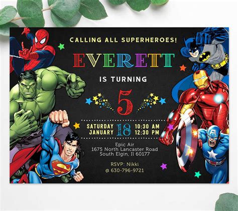 Birthday invitation template with a superhero theme