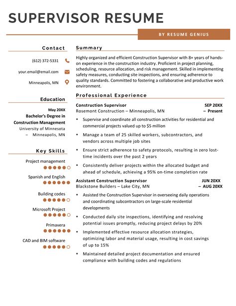 Supervisor Resume Examples