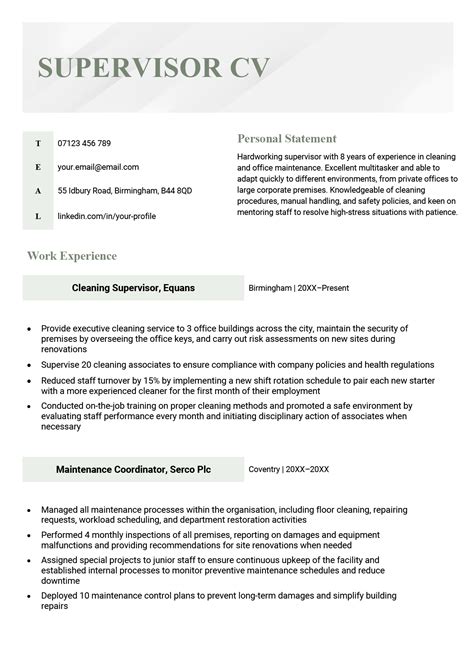 Supervisor Resume Templates Download