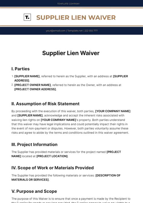 Description of Supplier Lien