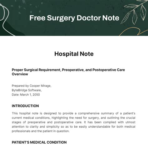 Surgery Doctor Note Template