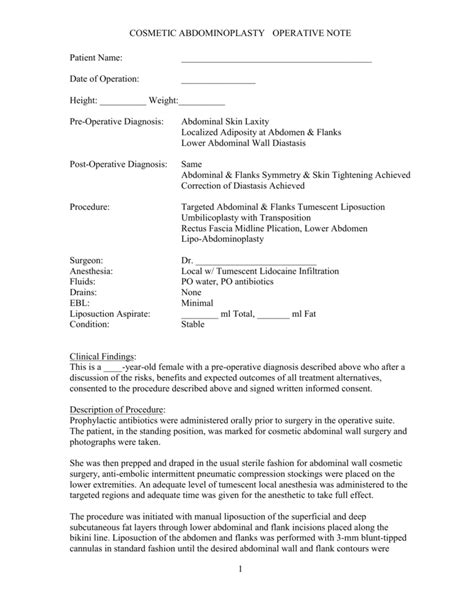 Surgical note template