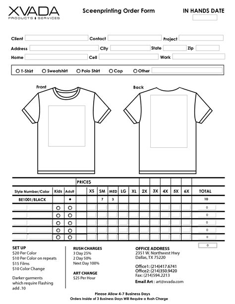 T-Shirt Design Order Forms Template