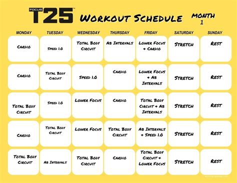 T25 Workout Printable Calendar Example