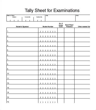 Example of a basic tally sheet template