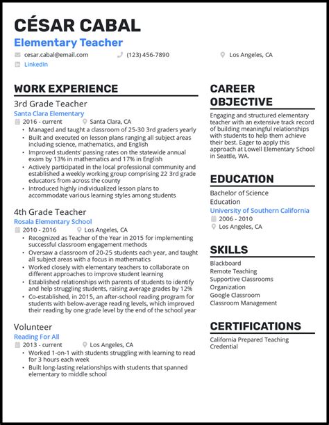 Elements of Teacher Resume