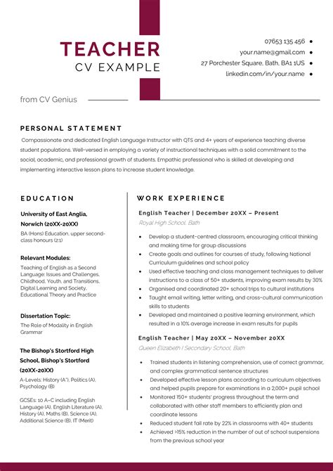 Teacher Resume Template 1