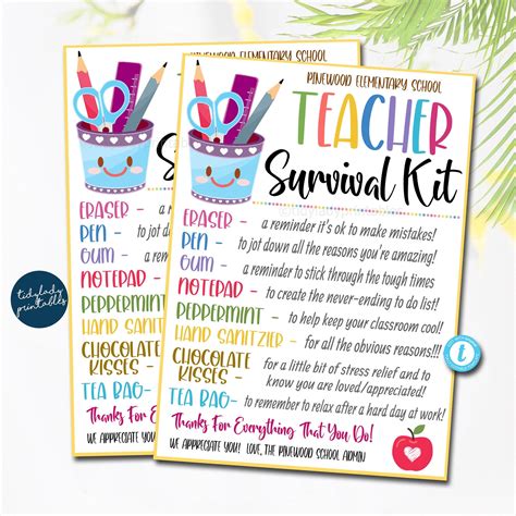 Teacher Survival Kit Printable Template