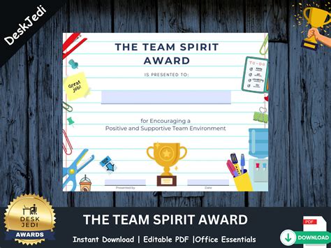 Team spirit award certificate template