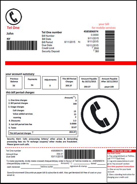 Description of Telephone Bill Sample