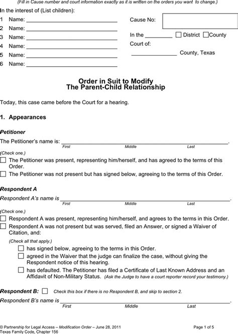 Texas Child Custody Form