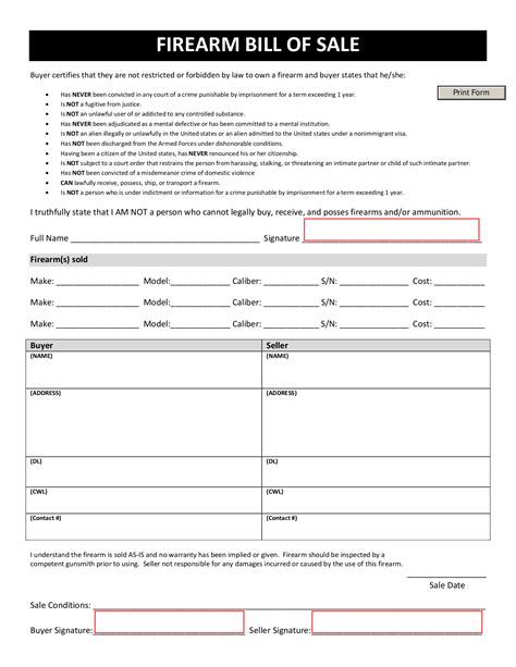 Texas Firearm Bill of Sale Form