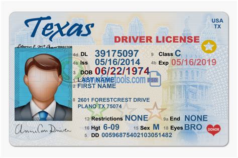 Texas ID Template Types