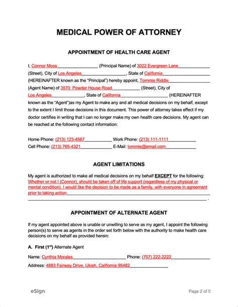 Texas Medical Power of Attorney Forms Sample