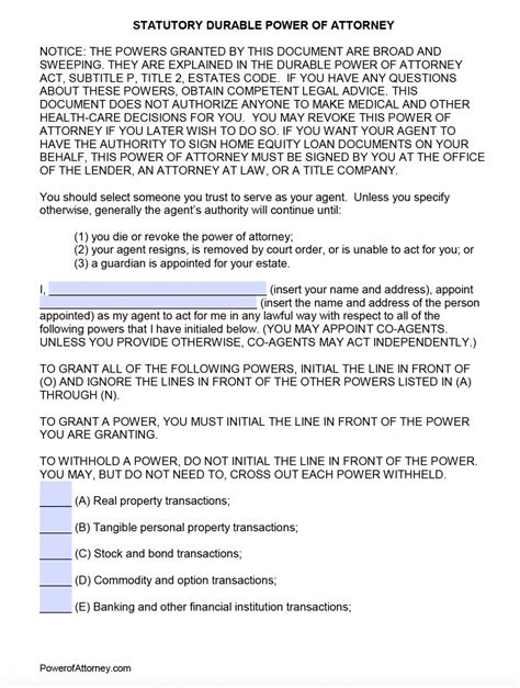 Texas Power of Attorney Forms Gallery 2