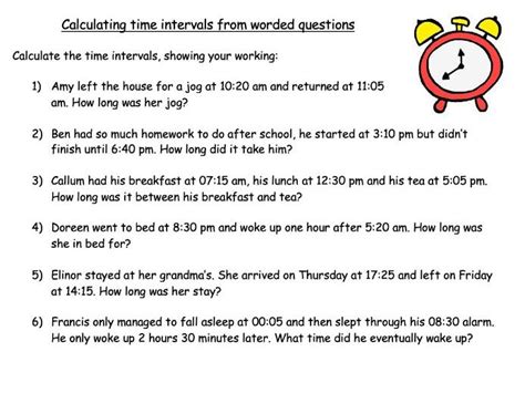 Time Intervals Worksheets