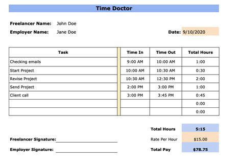 Timesheet for Freelancers Example